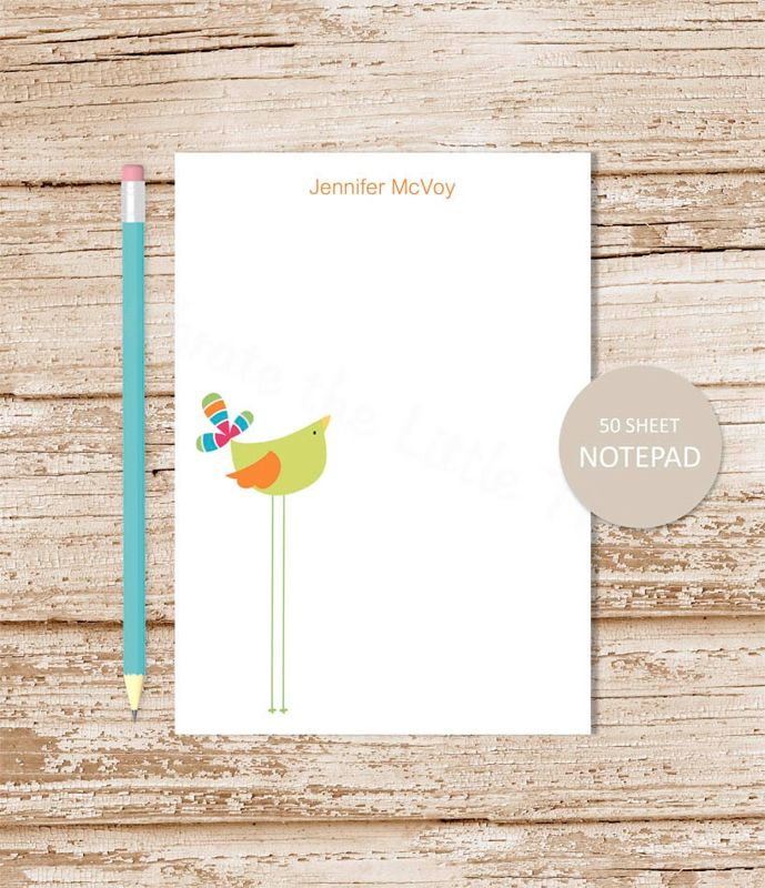 personalized notepad . TALL BIRD . note pad . personalized stationery . whimsical bird notepad
