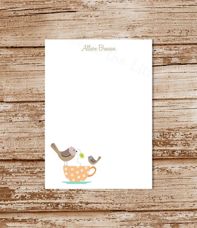 personalized notepad . TEA CUP BIRDS note pad . personalized stationery . teacup stationary