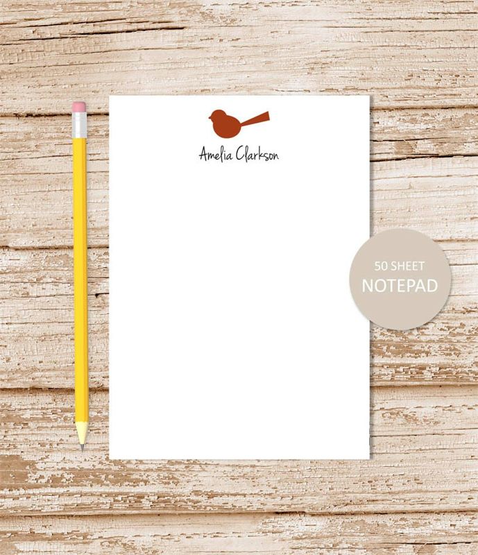 personalized notepad . TINY BIRD SILHOUETTE . note pad . stationery . bird stationary . choose bird color