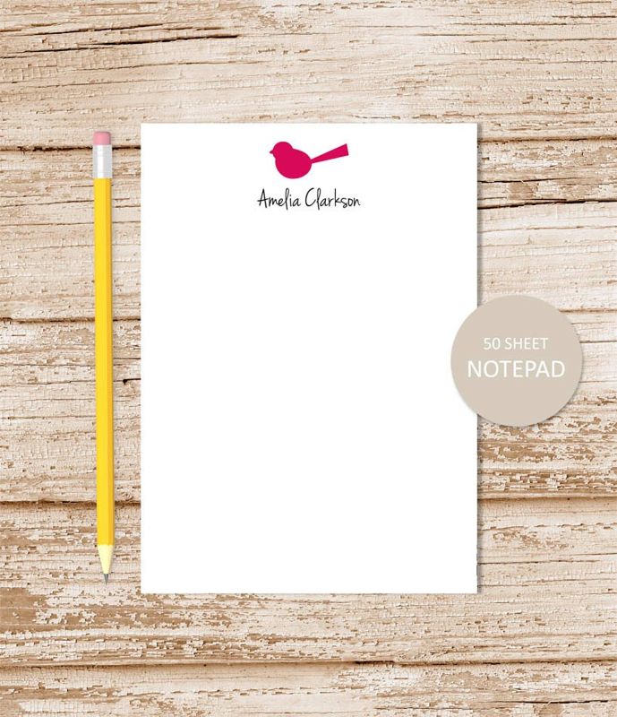 personalized notepad . TINY BIRD SILHOUETTE . note pad . stationery . bird stationary . choose bird color