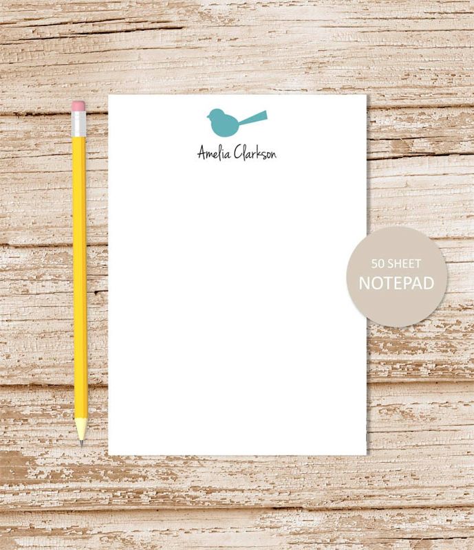 personalized notepad . TINY BIRD SILHOUETTE . note pad . stationery . bird stationary . choose bird color