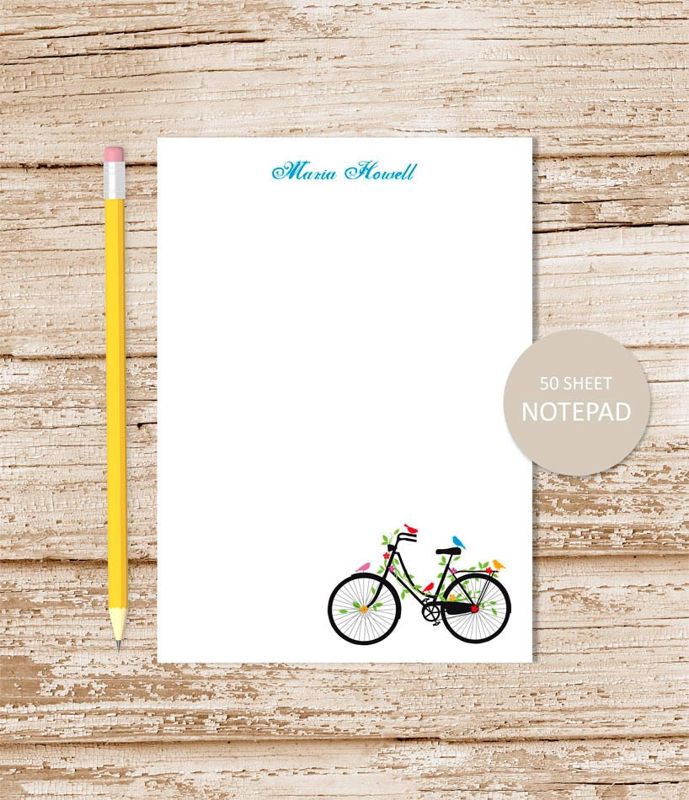 personalized notepad . VINTAGE BICYCLE notepad . birds note pad . personalized stationery . bike stationary