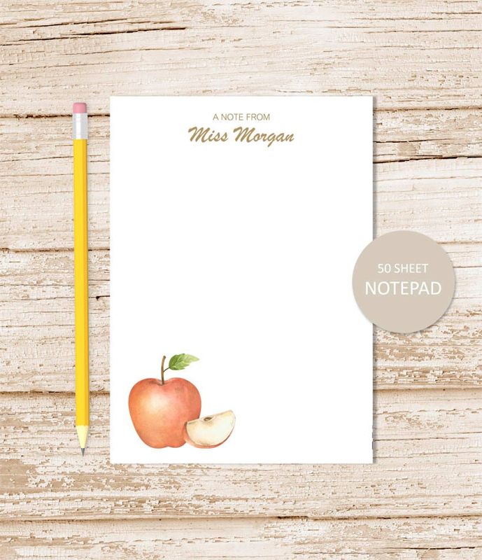 personalized notepad . WATERCOLOR APPLE notepad . teacher note pad . personalized stationery stationary . teacher gift . country apple