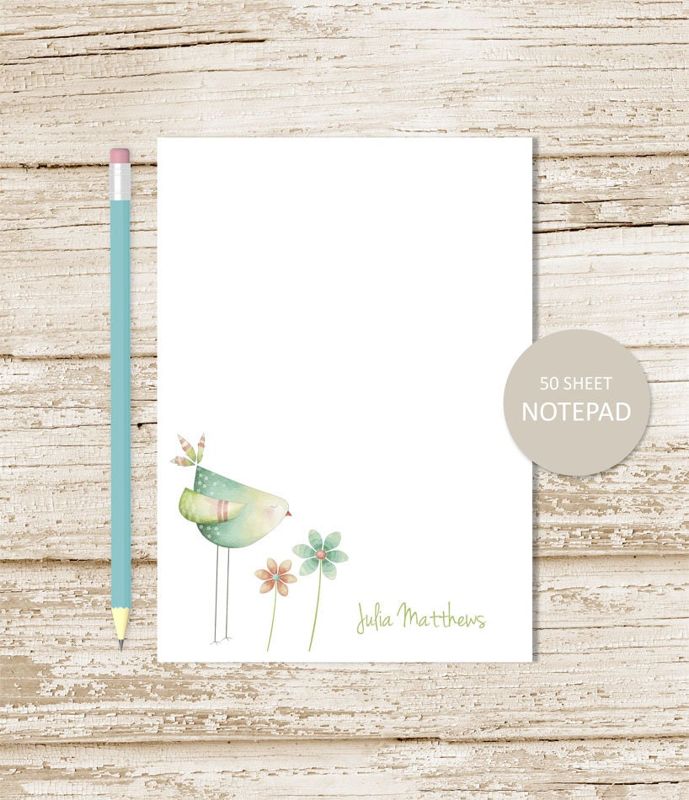 personalized notepad . WATERCOLOR BIRD . flowers note pad . watercolor personalized stationery . spring time, floral notepad