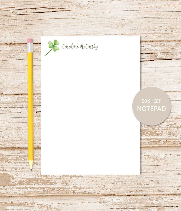 personalized notepad . WATERCOLOR CLOVER . shamrock note pad . irish . personalized stationery . stationary