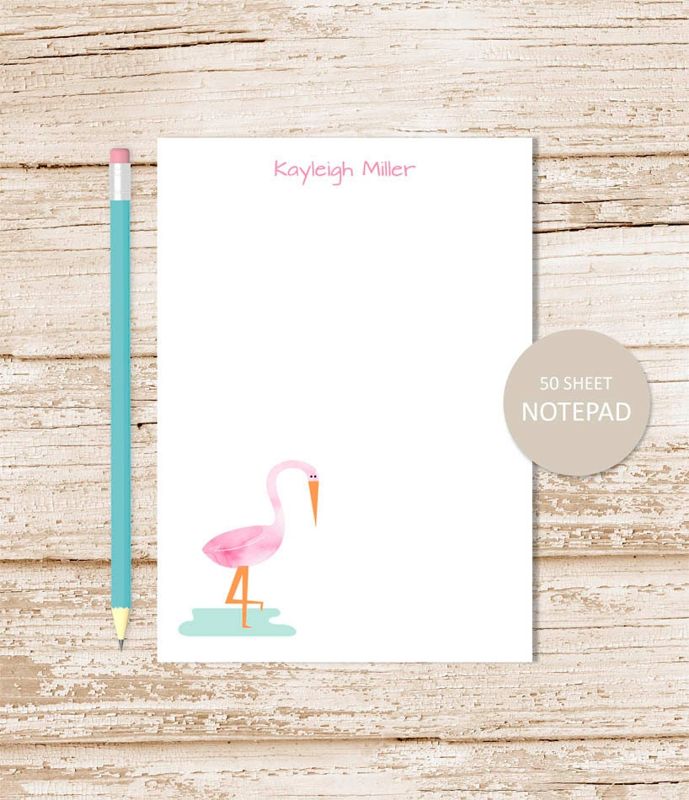 personalized notepad . WATERCOLOR FLAMINGO . note pad . personalized stationery . stationary . tropical bird notepad