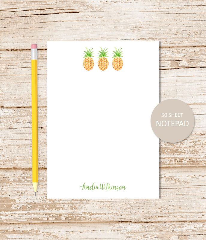 personalized notepad . WATERCOLOR PINEAPPLES . note pad . personalized stationery . stationary . tropical fruit trio notepad