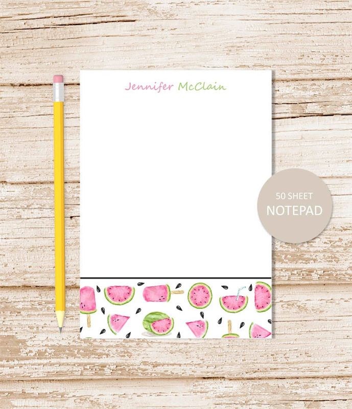 personalized notepad . WATERMELON BORDER . note pad . watercolor personalized stationery . summer fruit stationary