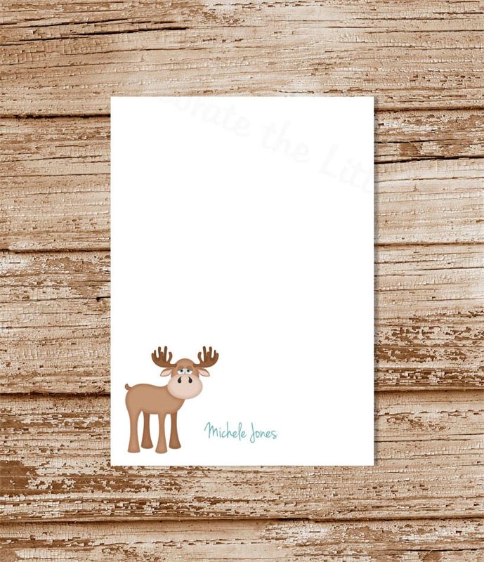 personalized notepad . WHIMSICAL MOOSE . note pad . personalized stationery . woodland moose stationary