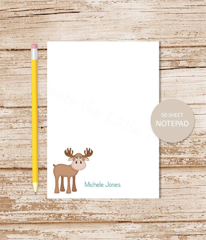 personalized notepad . WHIMSICAL MOOSE . note pad . personalized stationery . woodland moose stationary