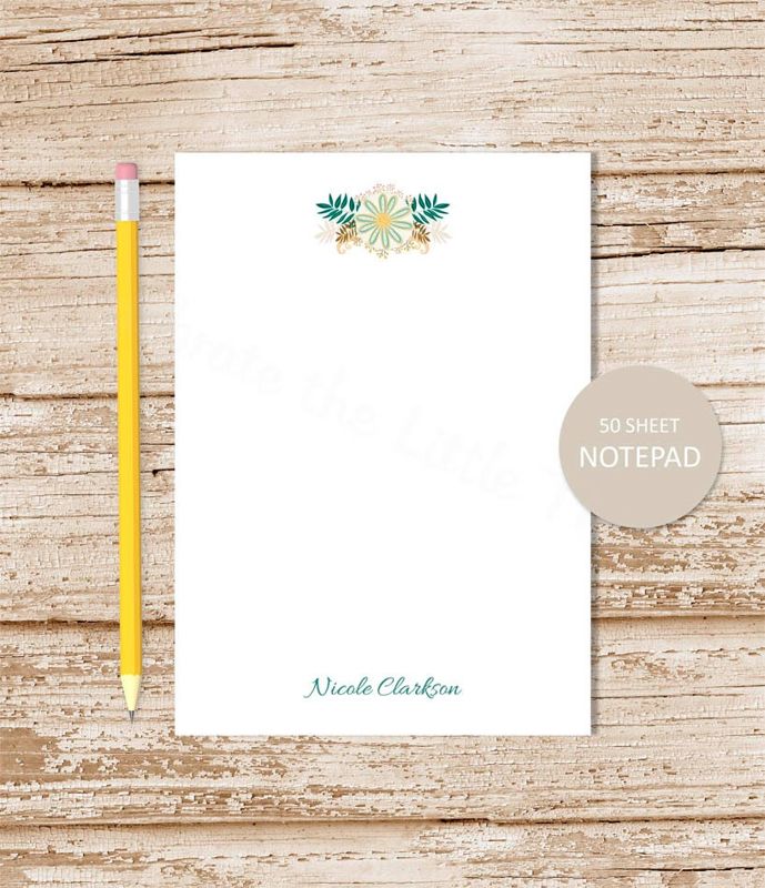 personalized notepad . WHISPY FLOWERS . floral note pad . womens stationery . personalized stationary