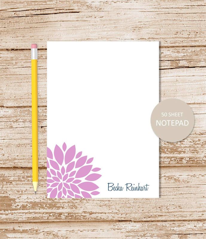 personalized notepad stationery . DAHLIA FLOWER . note pad . personalized bloom stationary . womens notepad . floral flower