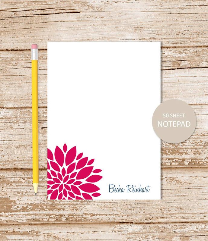 personalized notepad stationery . DAHLIA FLOWER . note pad . personalized bloom stationary . womens notepad . floral flower