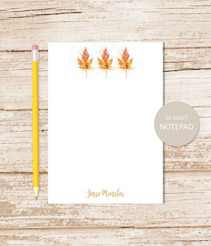 personalized notepad, AUTUMN LEAVES . note pad . fall leaf border . abstract art . stationery . stationary gift