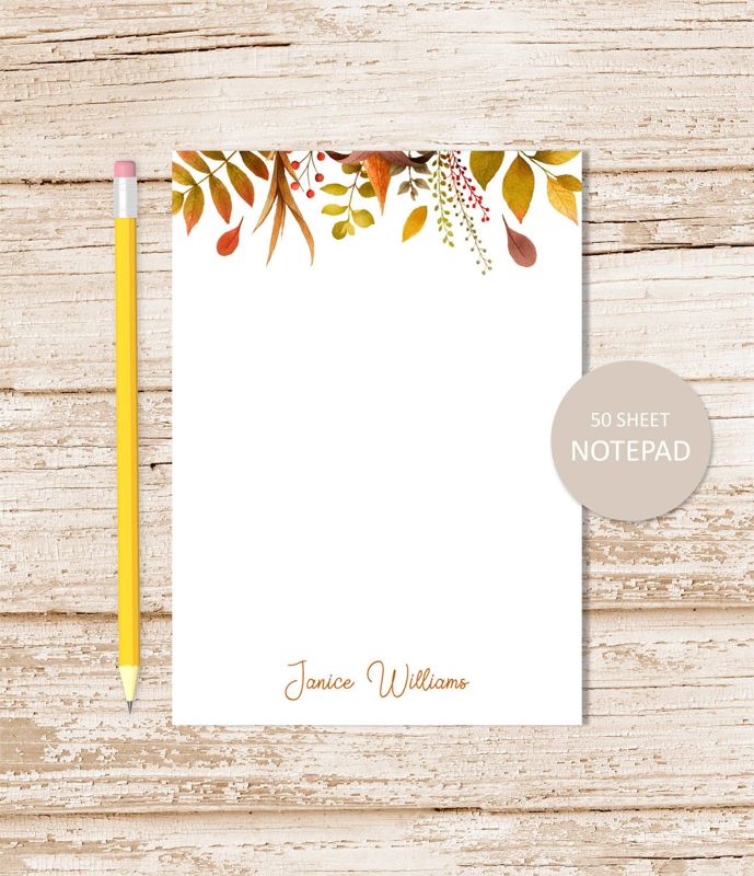 personalized notepad, AUTUMN LEAVES note pad . fall leaf notepad .  colored leaves, nature . personalized stationery . stationary gift