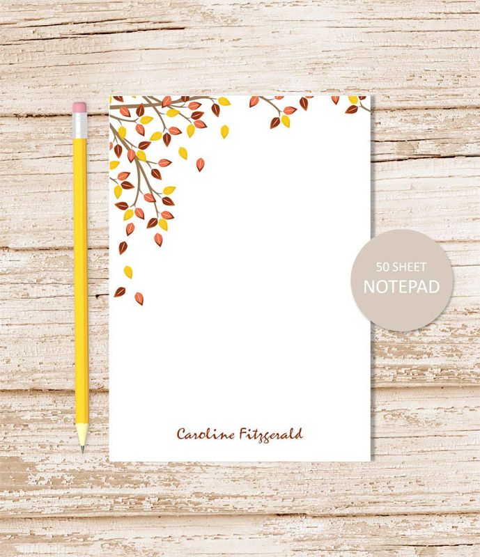 personalized notepad, autumn note pad . fall tree notepad . colored leaves, nature . personalized stationery . stationary gift