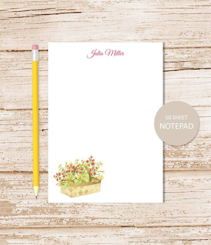 personalized notepad, BERRY BASKET notepad . note pad . watercolor raspberry,  rose hips . fall fruits personalized stationery . stationary
