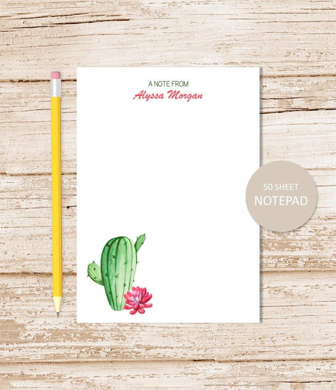 personalized notepad, CACTUS . note pad . watercolor succulents, cacti . personalized stationery . stationary gift