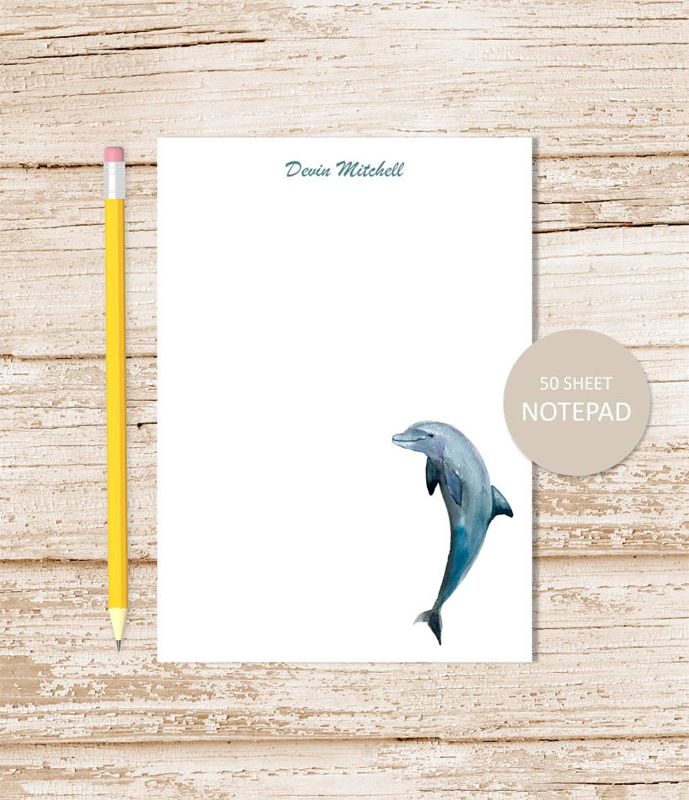 personalized notepad, DOLPHIN note pad . notepad . watercolor dolphins . fish . personalized stationery . stationary gift