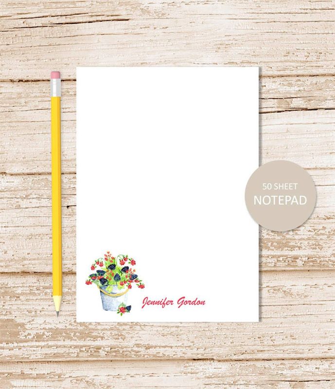 personalized notepad, note pad . BERRIES BASKET notepad . watercolor raspberry, blackberry . fall fruit personalized stationery . stationary