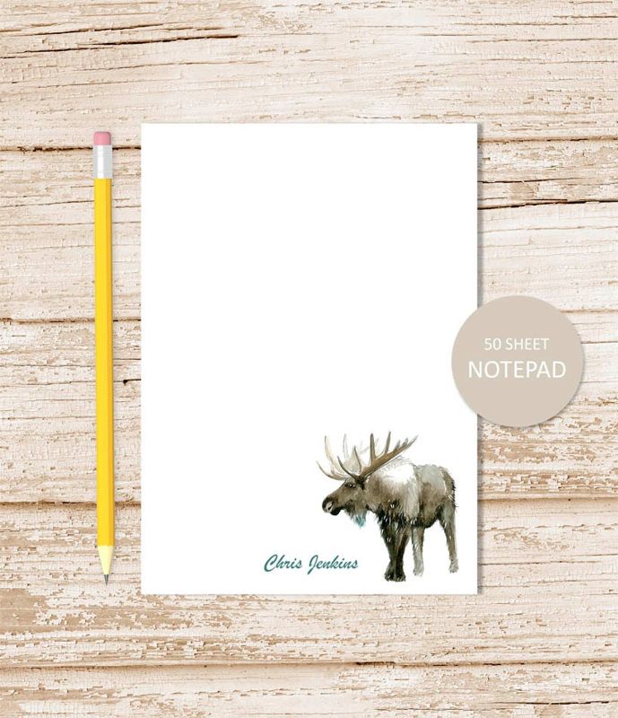 personalized notepad, note pad . MOOSE notepad . watercolor moose . wildlife . personalized stationery . stationary gift