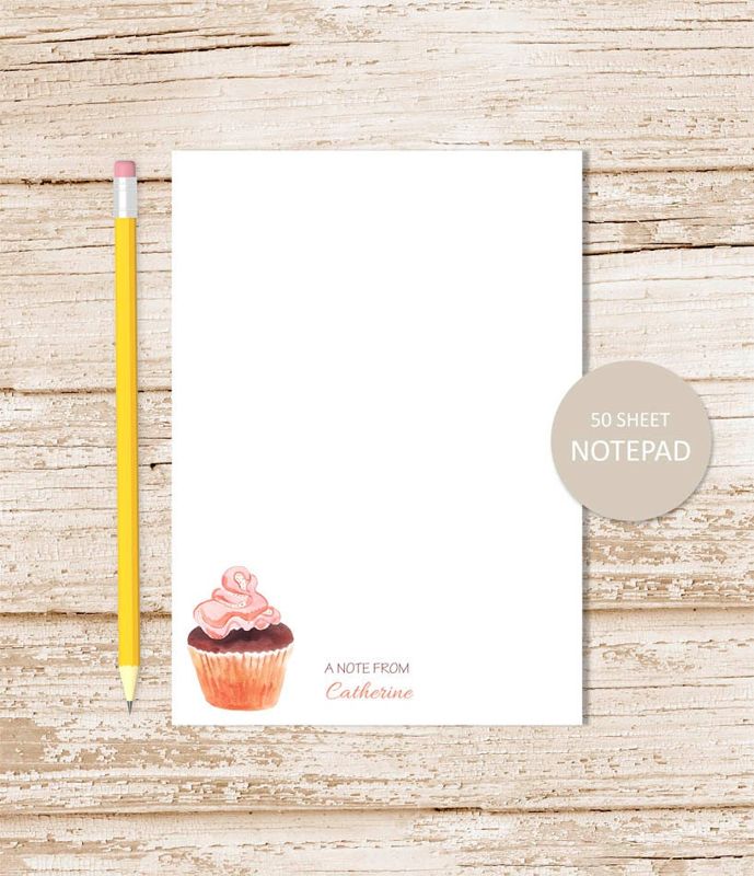 personalized notepad, note pad . PINK CUPCAKE notepad . watercolor cupcake . sweets . personalized stationery . stationary gift