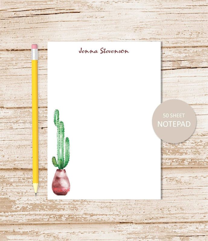 personalized notepad, note pad . POTTED CACTUS . notepad . watercolor cactus plant . personalized stationery stationary gift . southwestern