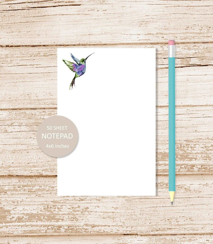 hummingbird notepad .  watercolor purple hummingbird note pad .  birds, bird watcher, nature stationery | 4x6 inches