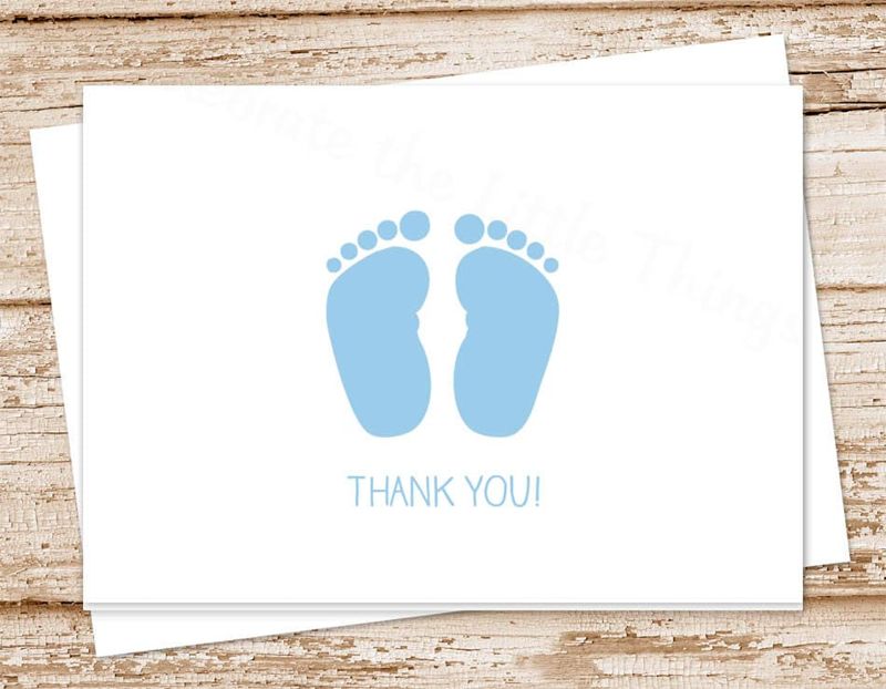 baby boy thank you card . blue baby feet . folded note cards notecards . stationery . baby shower cards . set of 10