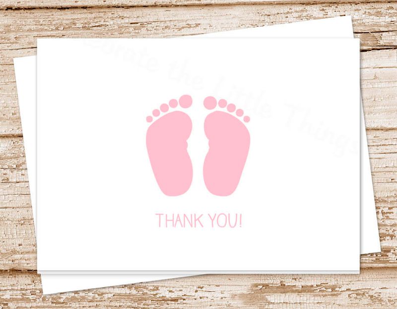 baby girl thank you card . pink baby feet . folded note cards notecards . stationery . baby shower cards . set of 10
