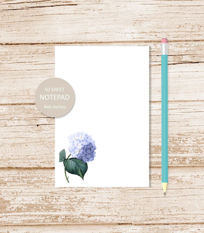 hydrangea notepad . watercolor blue hydrangea note pad . floral, flowers stationery . stationary . botanical, garden | 4x6 inches