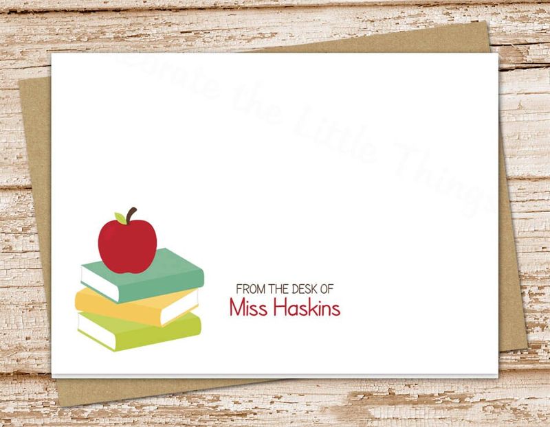 apple books personalized stationery set . teach notepad + note card set . notecards note pad stationary set . school teachers gift set