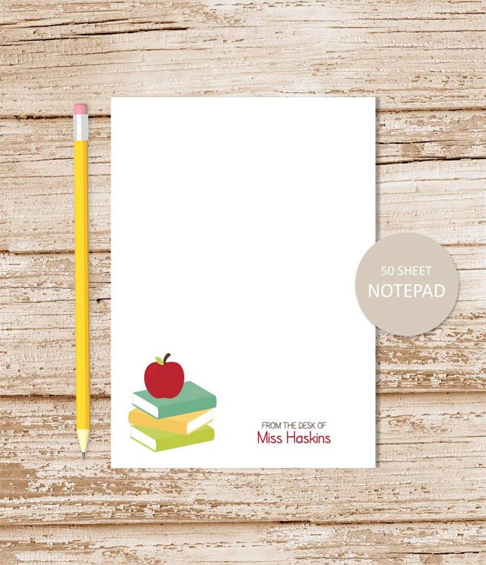 apple books personalized stationery set . teach notepad + note card set . notecards note pad stationary set . school teachers gift set