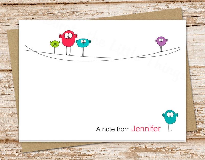 bird note cards . notecards . folded personalized stationery stationary . cute whimsical cards . set of 10