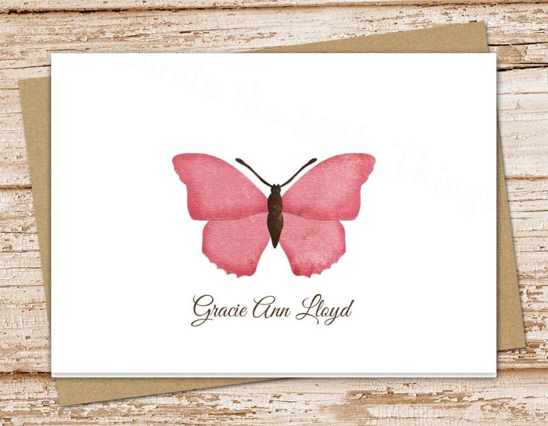 butterfly personalized stationery, stationary . pink butterfly note cards, notecards . folded blank cards . set of 10