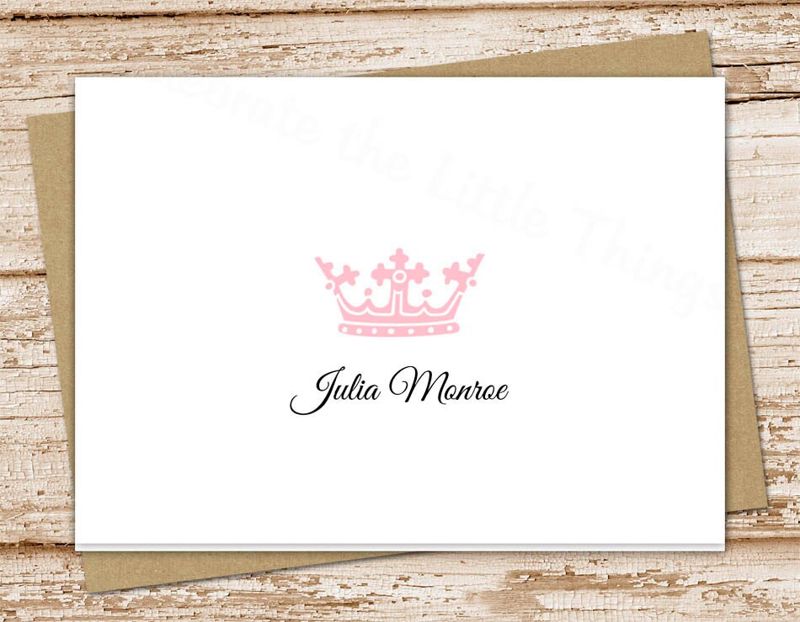 crown note cards, notecards . personalized stationery, stationary . royalty, royal crown . set of 10