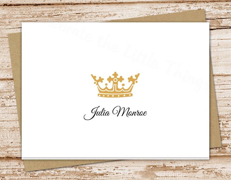crown note cards, notecards . personalized stationery, stationary . royalty, royal crown . set of 10