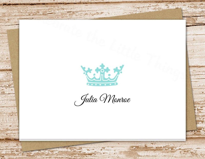 crown note cards, notecards . personalized stationery, stationary . royalty, royal crown . set of 10