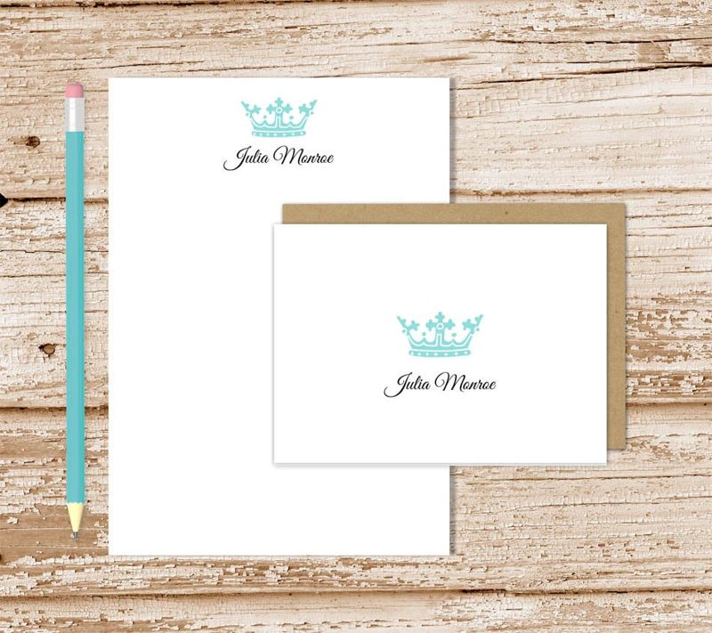crown personalized stationery set . royal crown notepad + note card set . notecards note pad . royalty formal stationary gift set