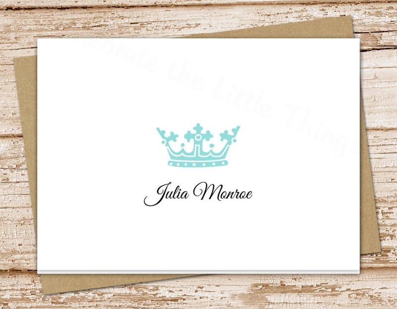 crown personalized stationery set . royal crown notepad + note card set . notecards note pad . royalty formal stationary gift set
