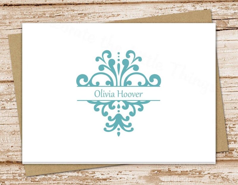 damask note cards . notecards . folded personalized stationery . stationary . color choices . set of 10