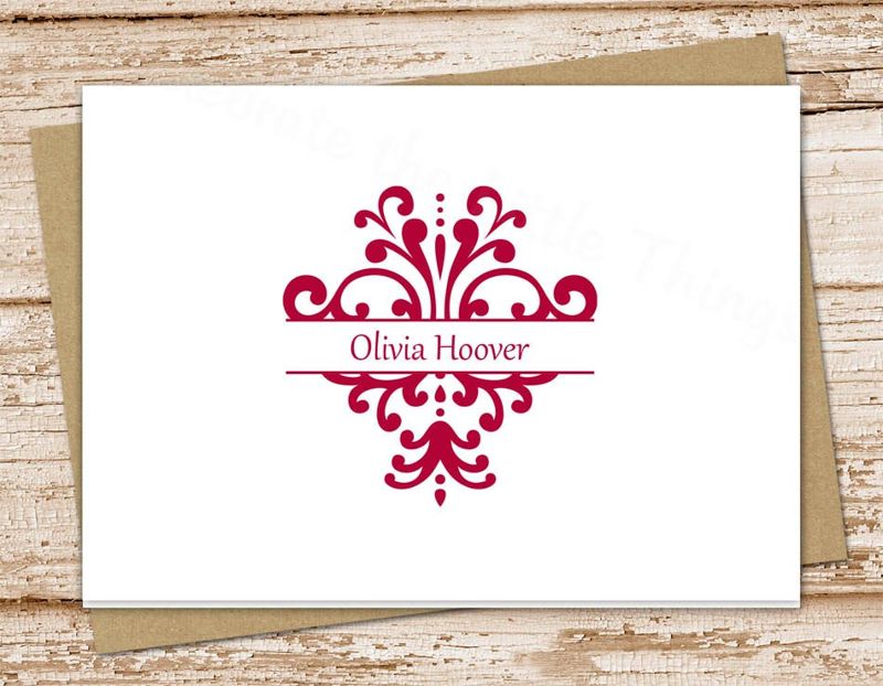 damask note cards . notecards . folded personalized stationery . stationary . color choices . set of 10