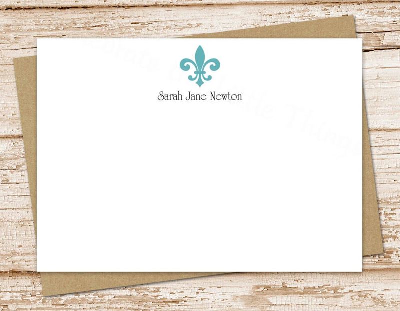 fleur de lis personalized note cards . notecards set . stationery . FLAT stationary . formal wedding cards . set of 12