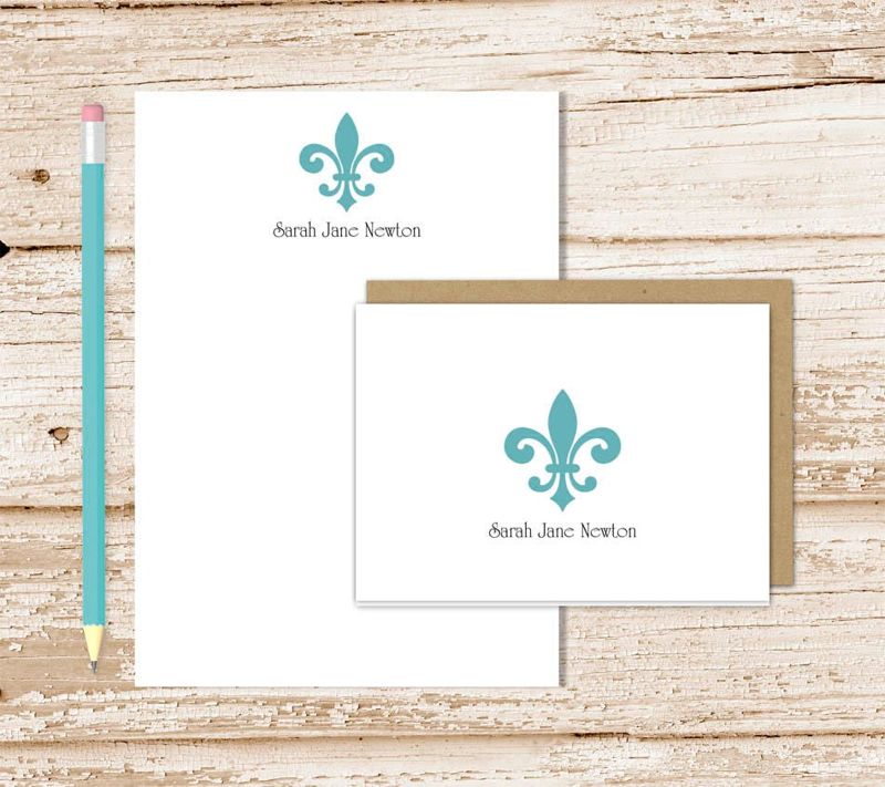 fleur de lis personalized stationery set . notepad + note card set . womens, mens notecards . formal note pad stationary set . gift set