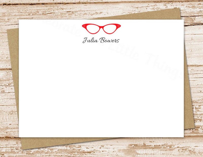 glasses personalized note cards . notecards set . eyeglasses stationery . FLAT stationary . vintage glasses . set of 12