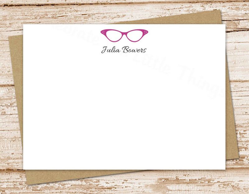 glasses personalized note cards . notecards set . eyeglasses stationery . FLAT stationary . vintage glasses . set of 12