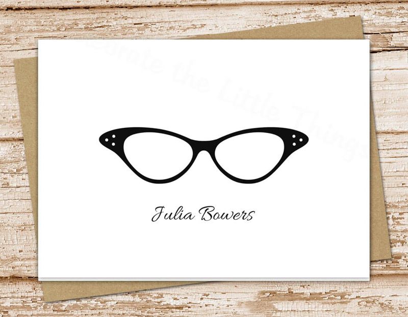 glasses personalized stationery . eyeglasses note cards, notecards . vintage glasses . folded cards . personalized stationary . set of 10