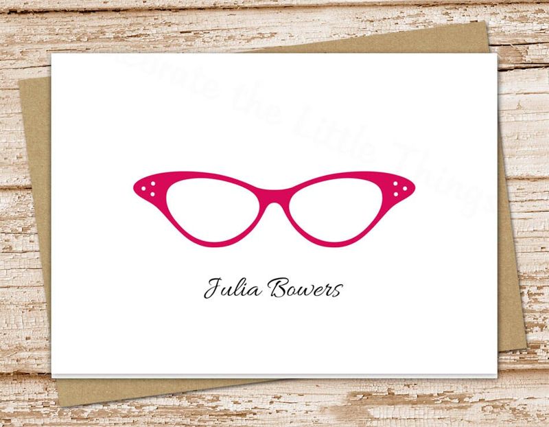 glasses personalized stationery . eyeglasses note cards, notecards . vintage glasses . folded cards . personalized stationary . set of 10