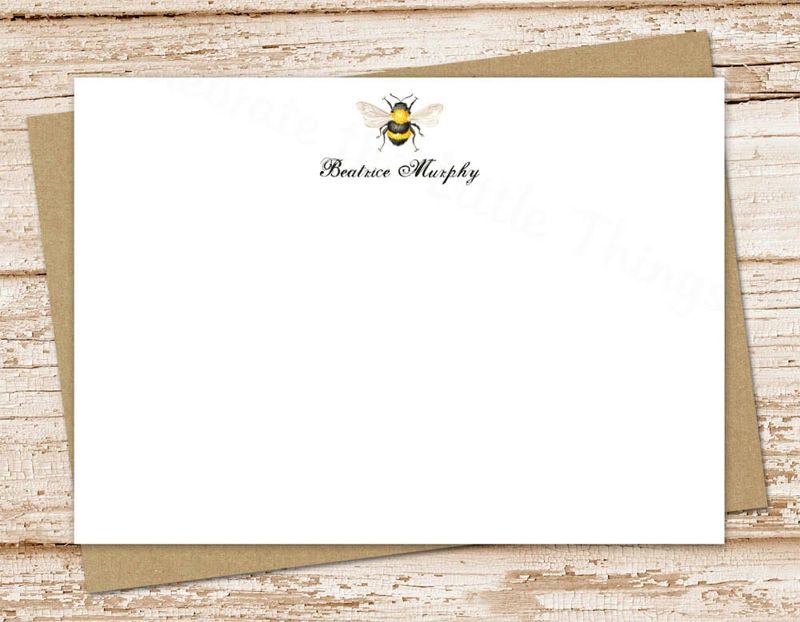 honey bee note cards . personalized notecards .  watercolor bee personalized stationery . FLAT stationary . set of 12