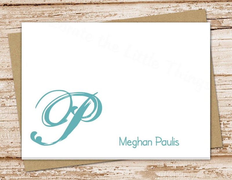 initial note cards . monogram notecards . cursive initial . folded cards . personalized stationery stationary . set of 10